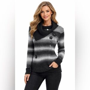 Elegant Black and Gray Cowl Neck Sweater